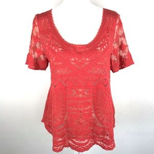 Anthropologie |  Deletta Coral Lace Blouse